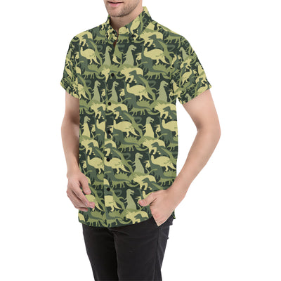Camouflage Dinosaur Pattern Print Design 03 Men's Short Sleeve Button Up Shirt