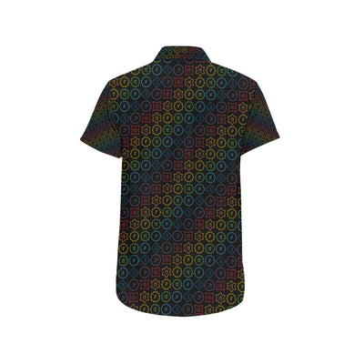 Chakra Colorful Symbol Pattern Men's Short Sleeve Button Up Shirt