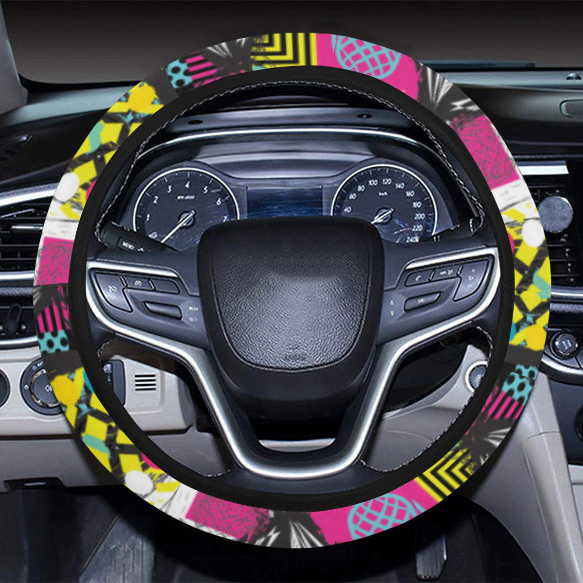 Pop Art Pineapple Pattern Print Design A02 Steering Wheel Cover with Elastic Edge