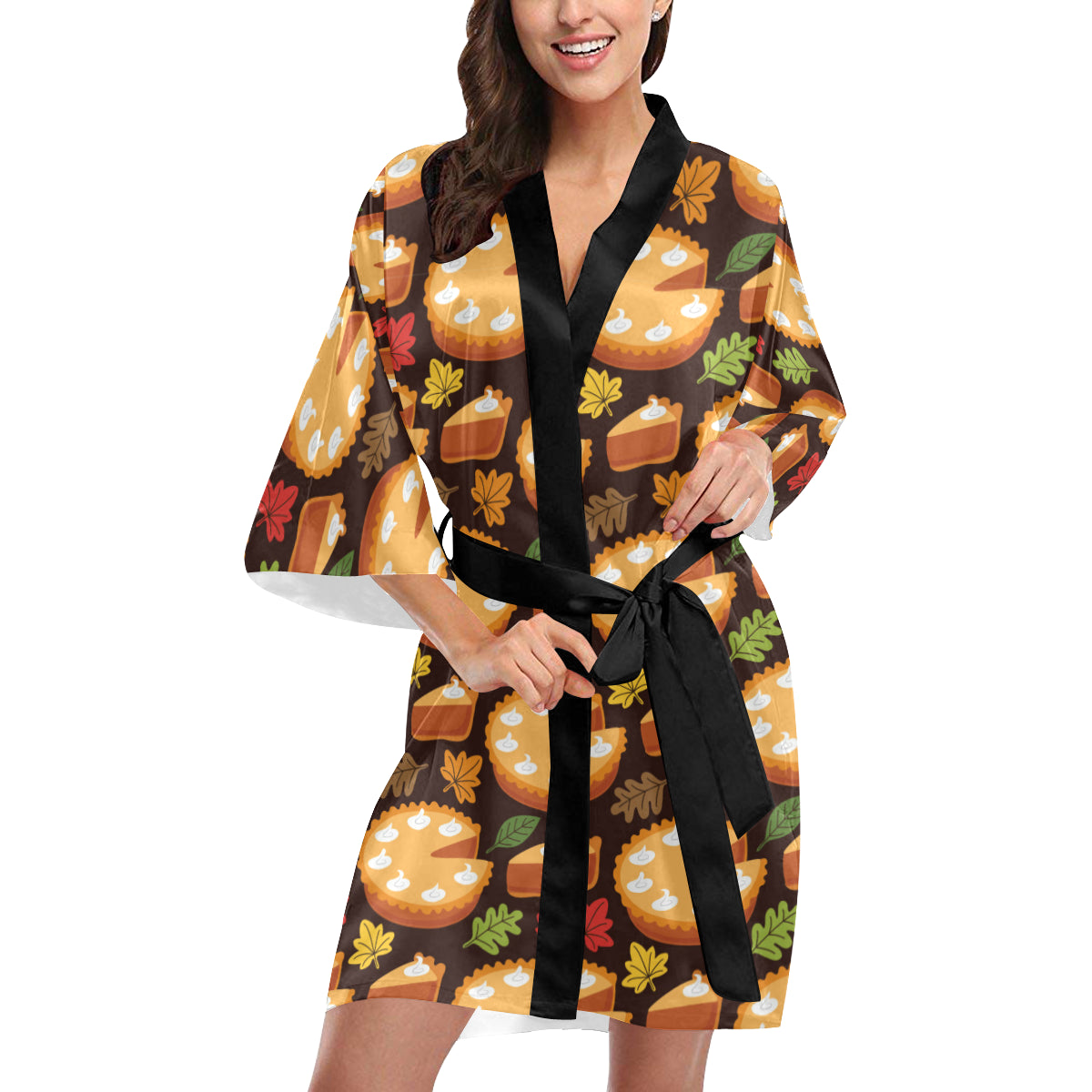 Pie Pattern Print Design A03 Women's Short Kimono
