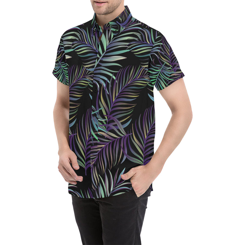 Tropical Palm Leaves Pattern Brightness Men's Short Sleeve Button Up Shirt