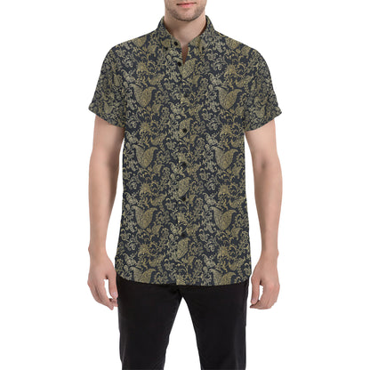 Brocade Pattern Print Design 04 Men's Short Sleeve Button Up Shirt