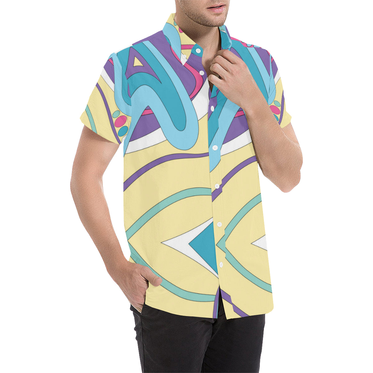 Funky Retro Pattern Print Design A01 Men's Short Sleeve Button Up Shirt