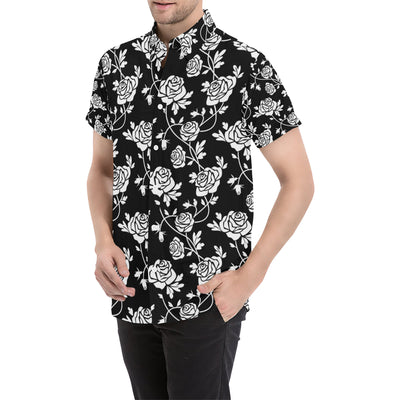 Rose Pattern Print Design RO013 Men's Short Sleeve Button Up Shirt