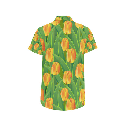 Tulip Orange Pattern Print Design TP07 Men's Short Sleeve Button Up Shirt