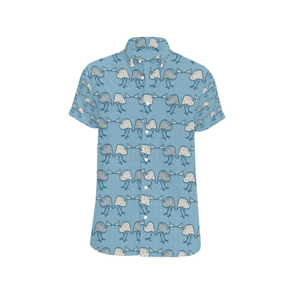 Emu Pattern Print Design 01 Men's Short Sleeve Button Up Shirt