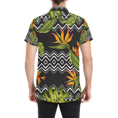 Bird Of Paradise Pattern Print Design BOP07 Men's Short Sleeve Button Up Shirt