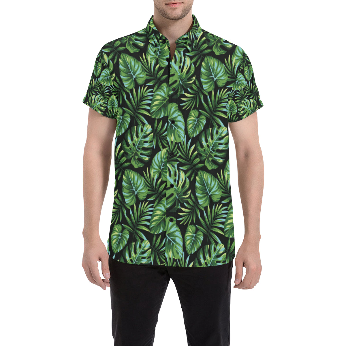 Palm Leaves Pattern Print Design PL013 Men's Short Sleeve Button Up Shirt