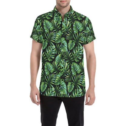 Palm Leaves Pattern Print Design PL013 Men's Short Sleeve Button Up Shirt
