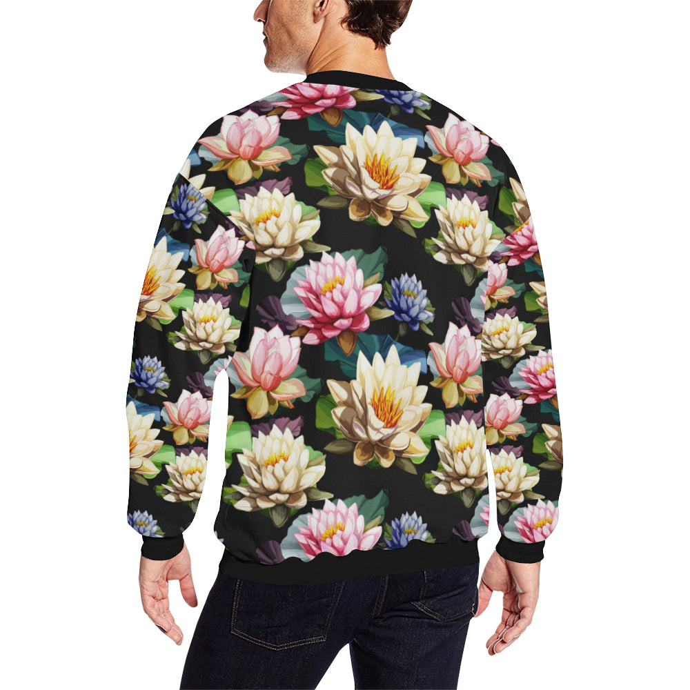 Water Lily Pattern Print Design WL02 Men Long Sleeve Sweatshirt