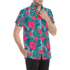 Red Hibiscus Pattern Print Design HB017 Men's Short Sleeve Button Up Shirt