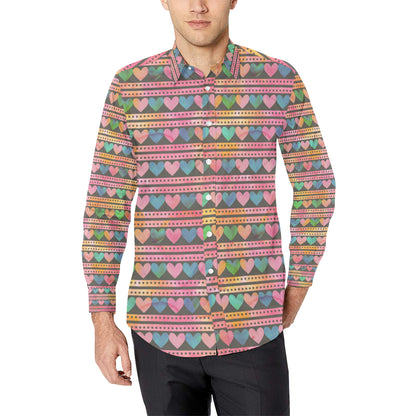 Heart Pattern Print Design HE010 Men's Long Sleeve Shirt