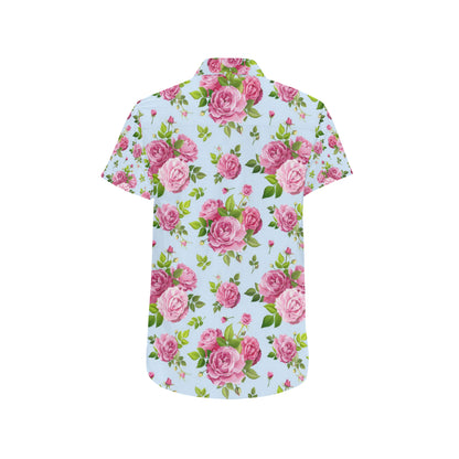 Rose Pink Pattern Print Design RO08 Men's Short Sleeve Button Up Shirt