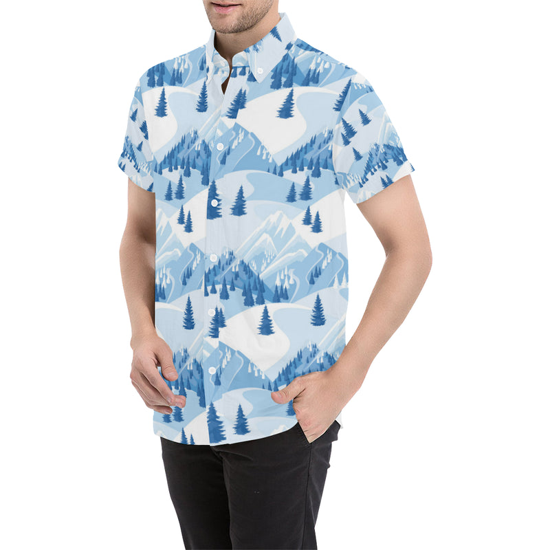 Mountain Pattern Print Design 03 Men's Short Sleeve Button Up Shirt
