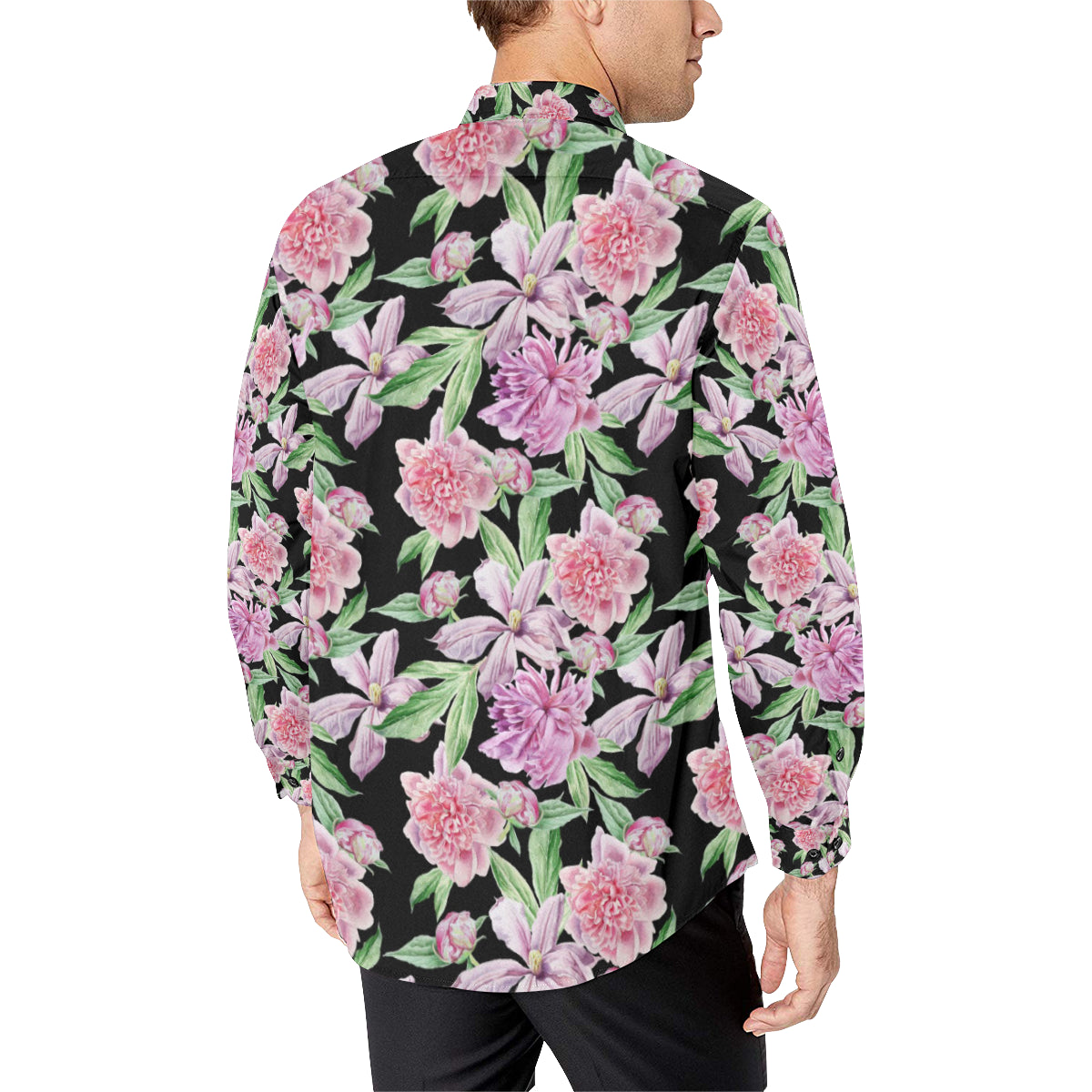 Peony Pattern Print Design PE08 Men's Long Sleeve Shirt