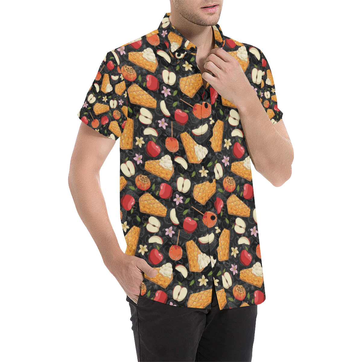 Apple Pie Pattern Print Design 01 Men's Short Sleeve Button Up Shirt