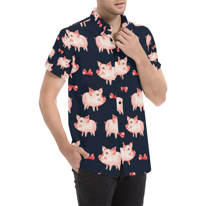 Pig Cute Pattern Print Design 02 Men's Short Sleeve Button Up Shirt