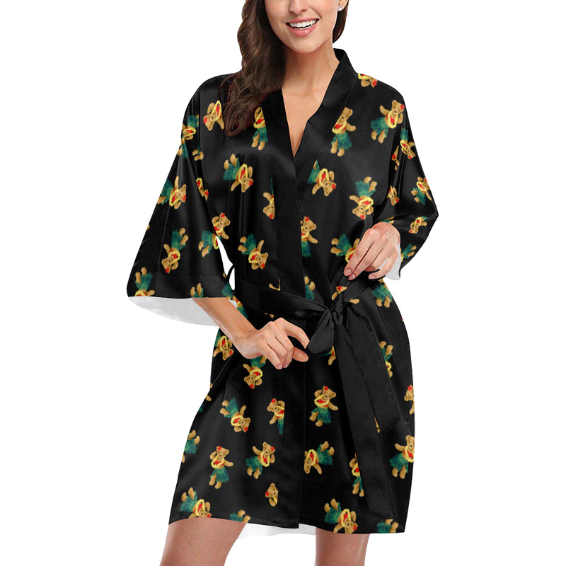 Hula Bear Pattern Print Design 06 Women's Short Kimono