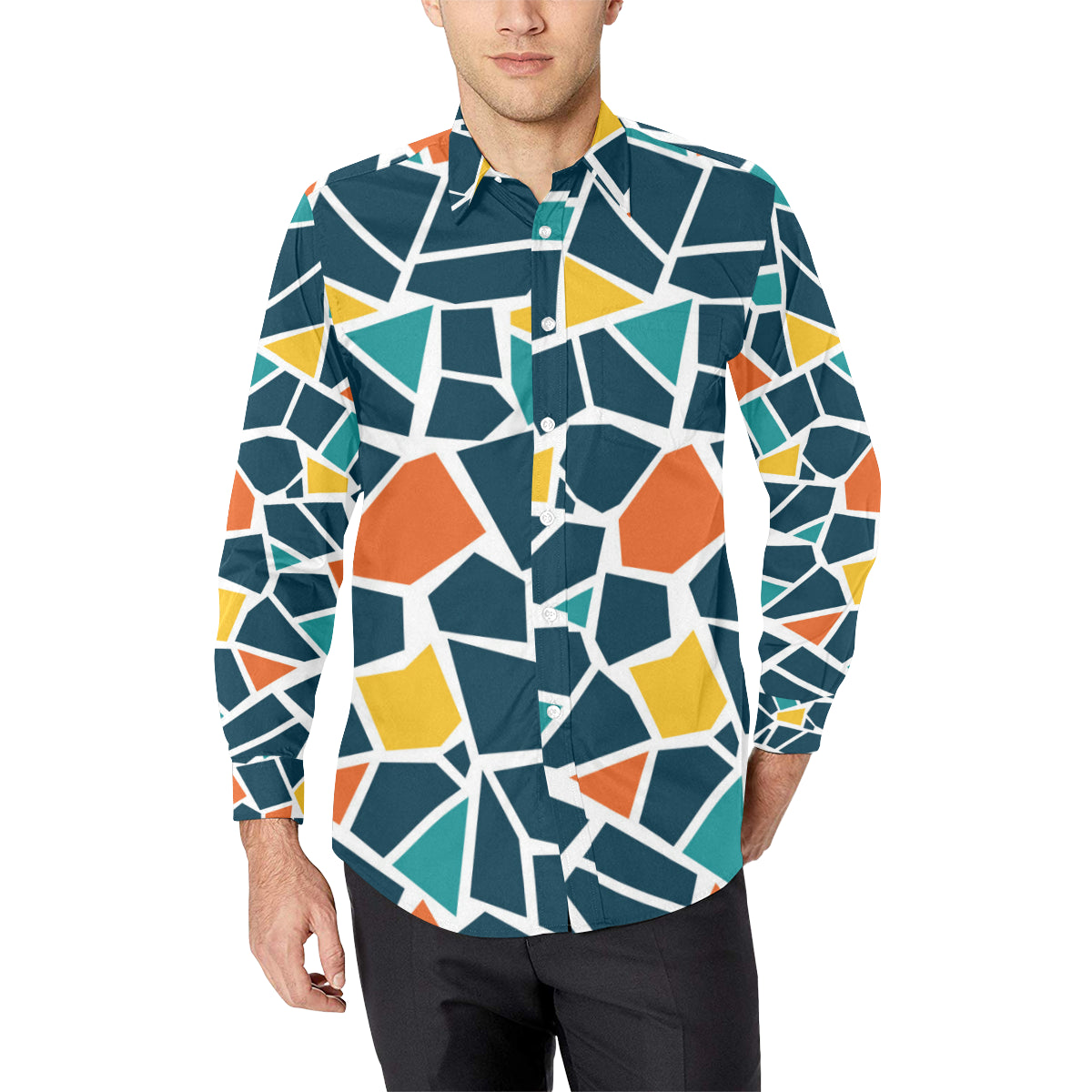 Mosaic Pattern Print Design 02 Men's Long Sleeve Shirt