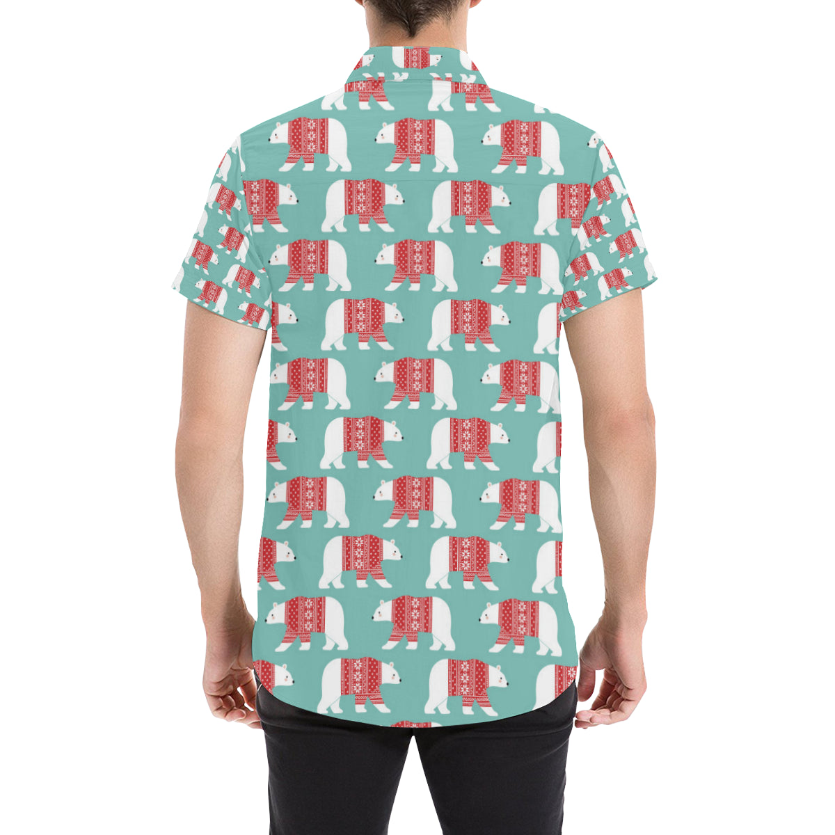Polar Bear Pattern Print Design A04 Men's Short Sleeve Button Up Shirt
