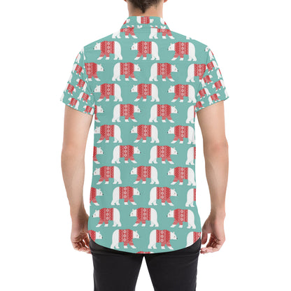 Polar Bear Pattern Print Design A04 Men's Short Sleeve Button Up Shirt