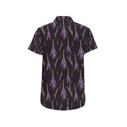 Lavender Pattern Print Design LV05 Men's Short Sleeve Button Up Shirt