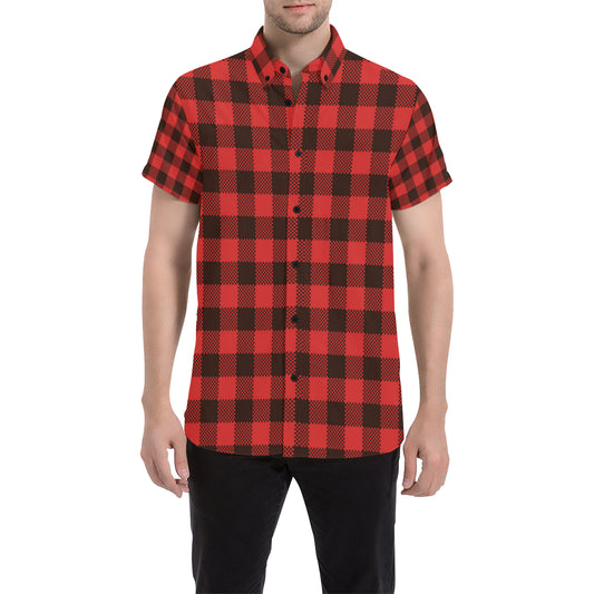 Buffalo check Red Pattern Print Design 05 Men's Short Sleeve Button Up Shirt