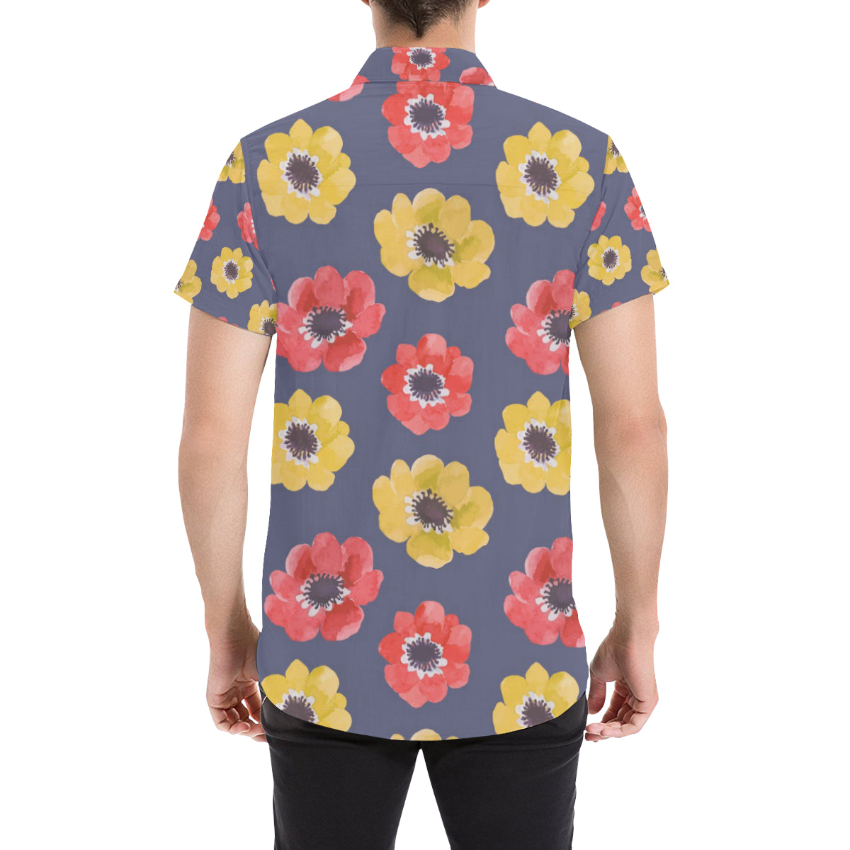Anemone Pattern Print Design AM010 Men's Short Sleeve Button Up Shirt