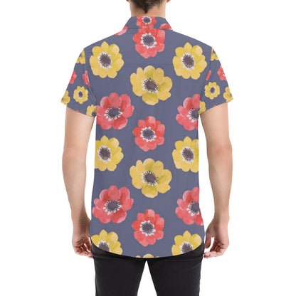 Anemone Pattern Print Design AM010 Men's Short Sleeve Button Up Shirt