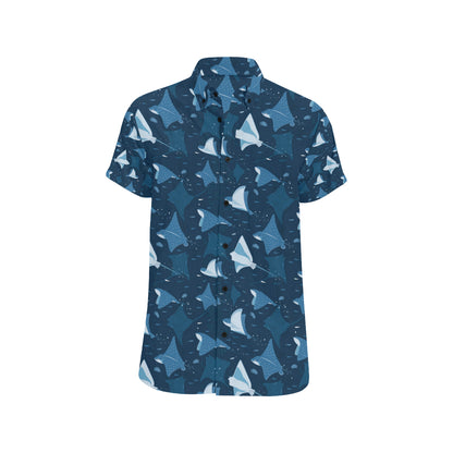 Manta Ray Pattern Print Design 02 Men's Short Sleeve Button Up Shirt