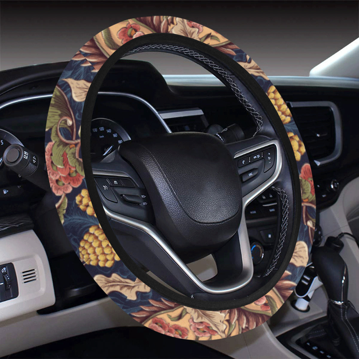 Floral Vintage Classic Print Steering Wheel Cover with Elastic Edge