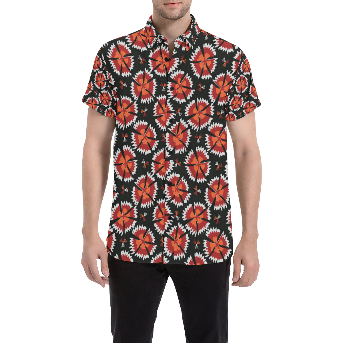 Carnations Pattern Print Design CN03 Men's Short Sleeve Button Up Shirt