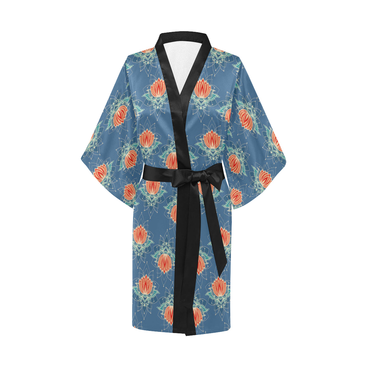 lotus Boho Pattern Print Design LO07 Women Kimono Robe