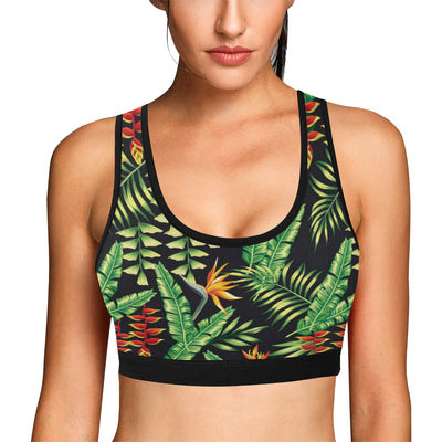 Hawaiian Flower Tropical Palm Leaves Sports Bra