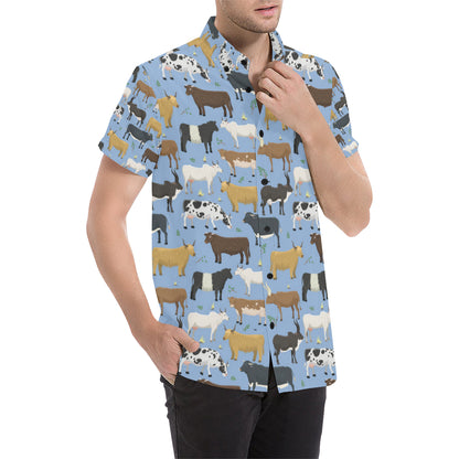 Cattle Pattern Print Design 02 Men's Short Sleeve Button Up Shirt