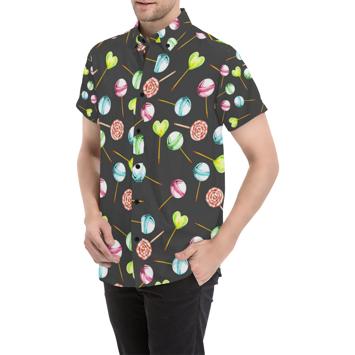 Lollipop Pattern Print Design LL02 Men's Short Sleeve Button Up Shirt