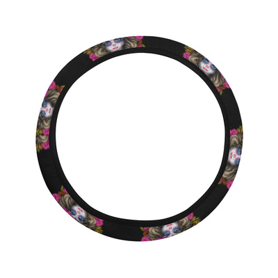 Day of the Dead Makeup Girl Steering Wheel Cover with Elastic Edge