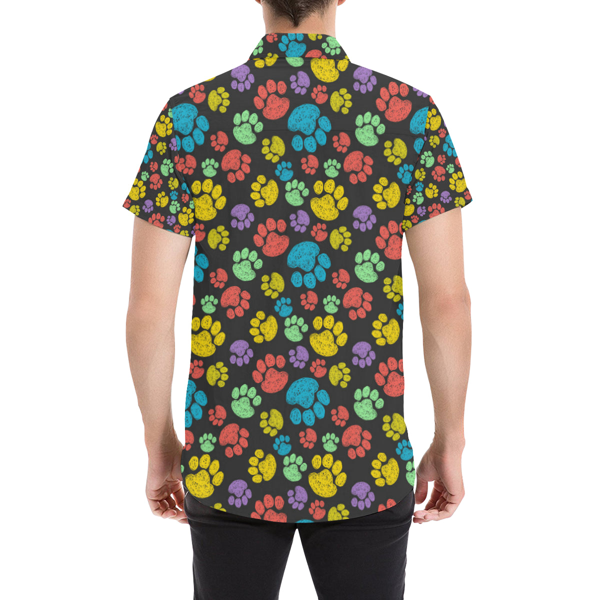 Paw Colorful Print Men's Short Sleeve Button Up Shirt
