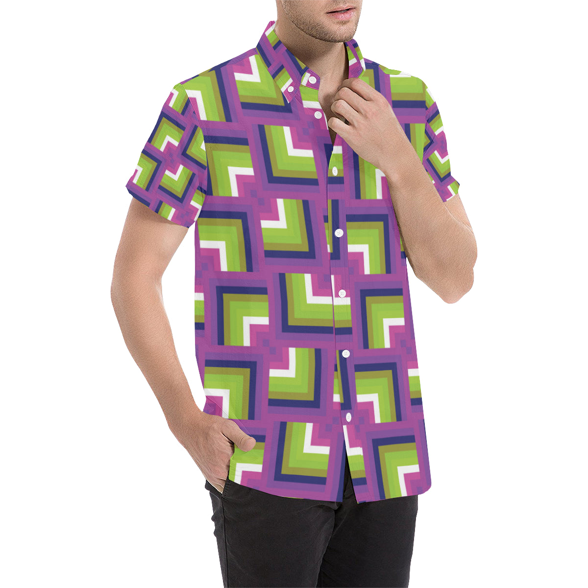 Optical illusion Pattern Print Design A05 Men's Short Sleeve Button Up Shirt