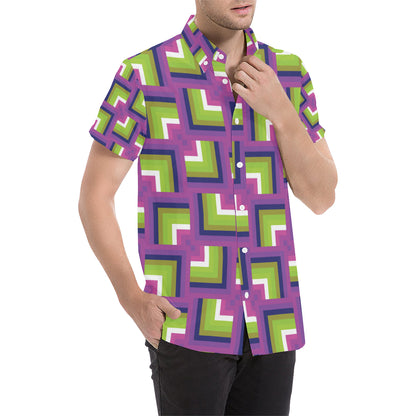 Optical illusion Pattern Print Design A05 Men's Short Sleeve Button Up Shirt