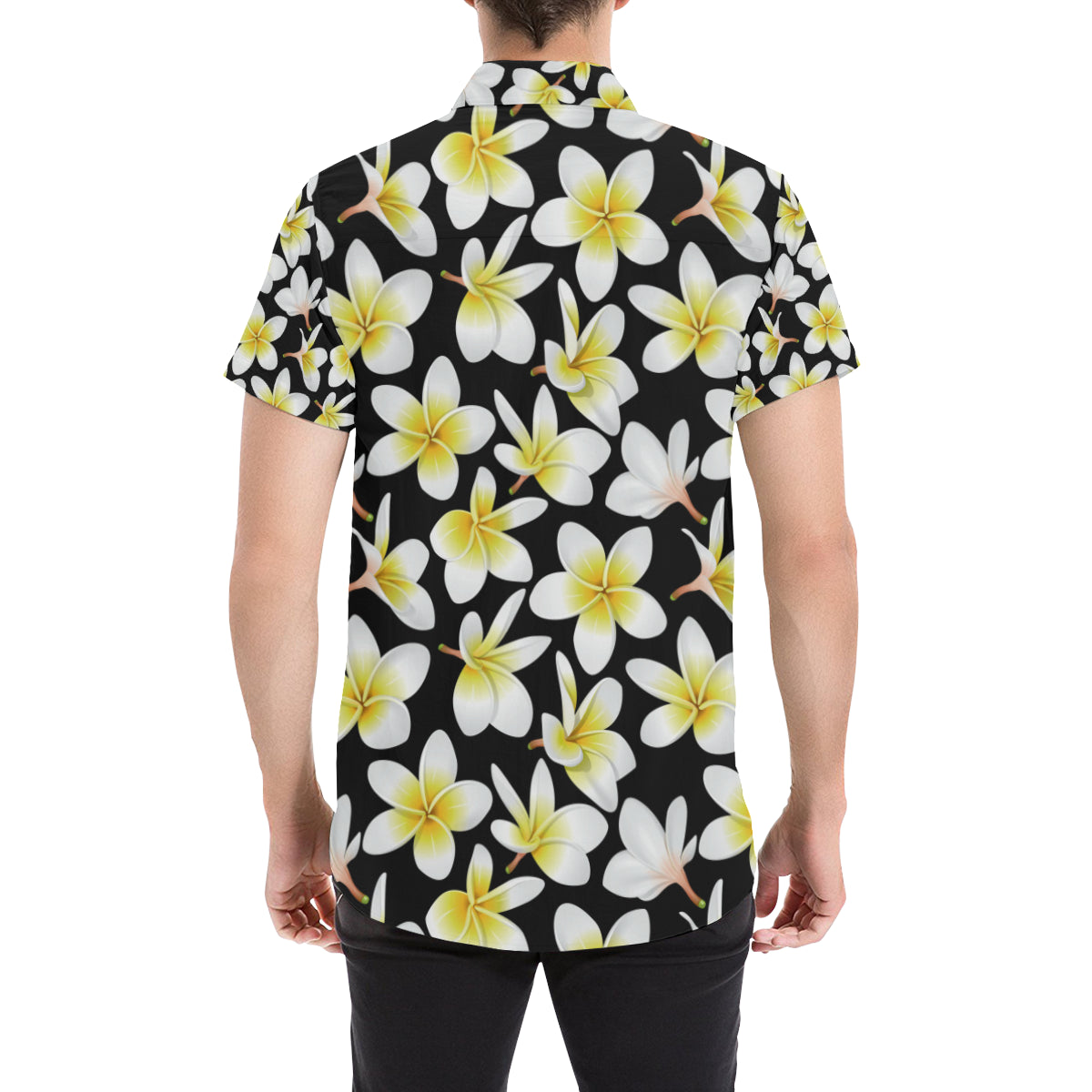 Yellow Plumeria Hawaiian Flowers Men's Short Sleeve Button Up Shirt