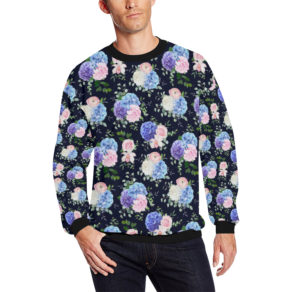 Hydrangea Pattern Print Design HD01 Men Long Sleeve Sweatshirt