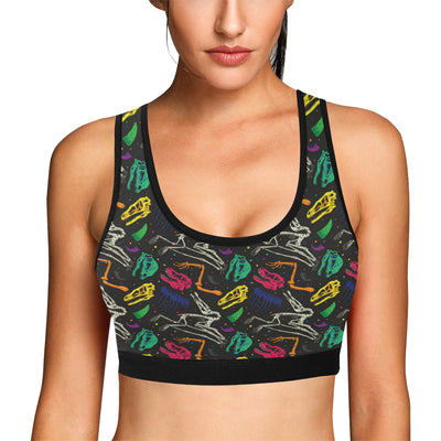 Dinosaur Skull Color Print Pattern Sports Bra