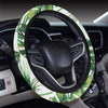 Green Pattern Tropical Palm Leaves Steering Wheel Cover with Elastic Edge