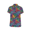 Feather Multicolor Design Print Men's Short Sleeve Button Up Shirt