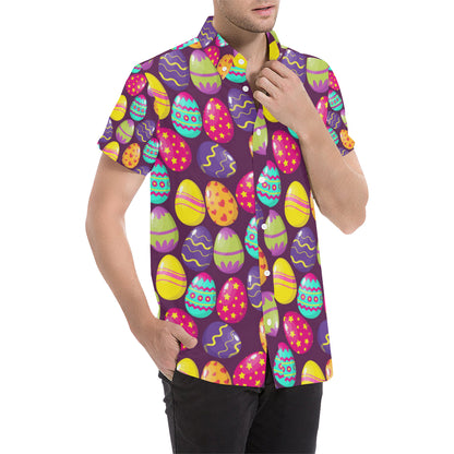 Easter Eggs Pattern Print Design RB04 Men's Short Sleeve Button Up Shirt