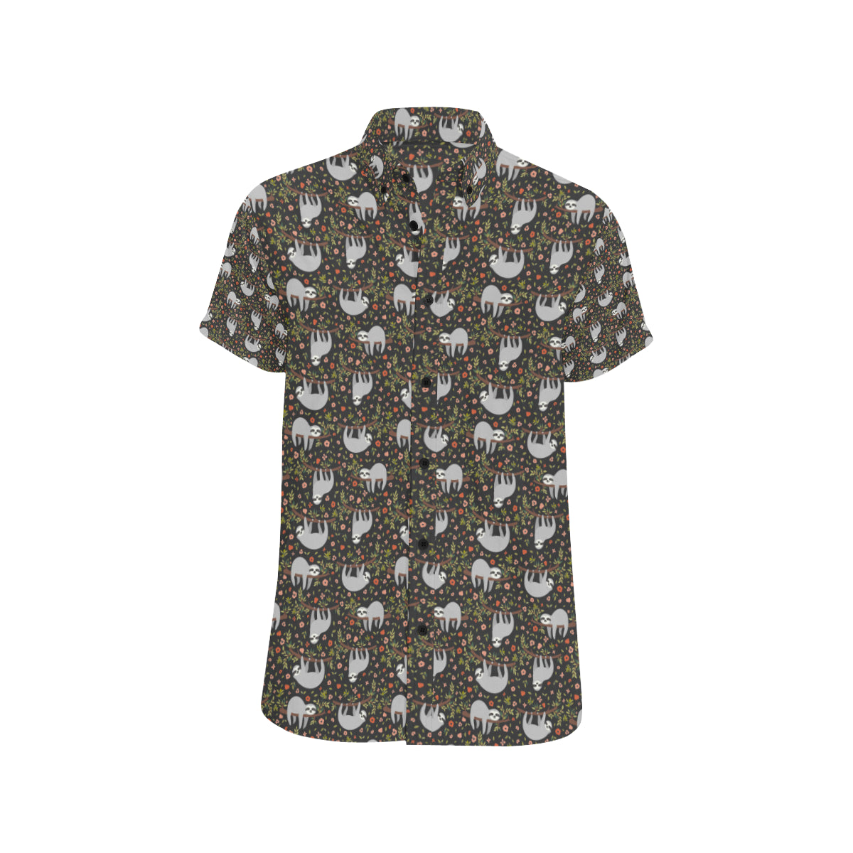 Sloth Cute Design Themed Print Men's Short Sleeve Button Up Shirt
