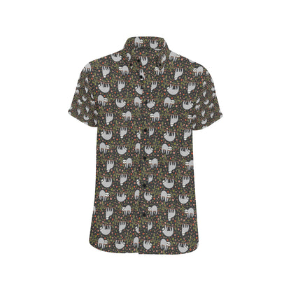 Sloth Cute Design Themed Print Men's Short Sleeve Button Up Shirt