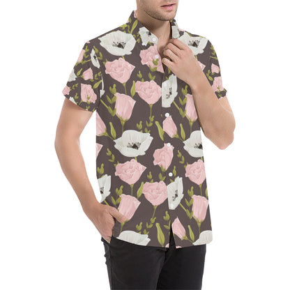 Anemone Pattern Print Design AM011 Men's Short Sleeve Button Up Shirt