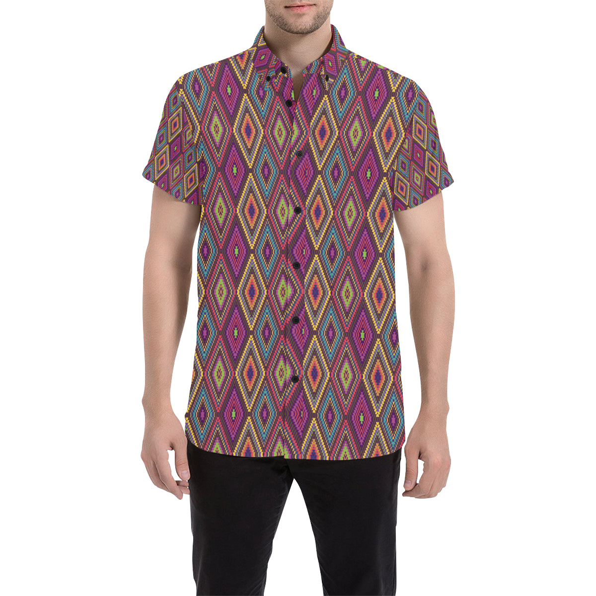 Southwestern Print Men's Short Sleeve Button Up Shirt